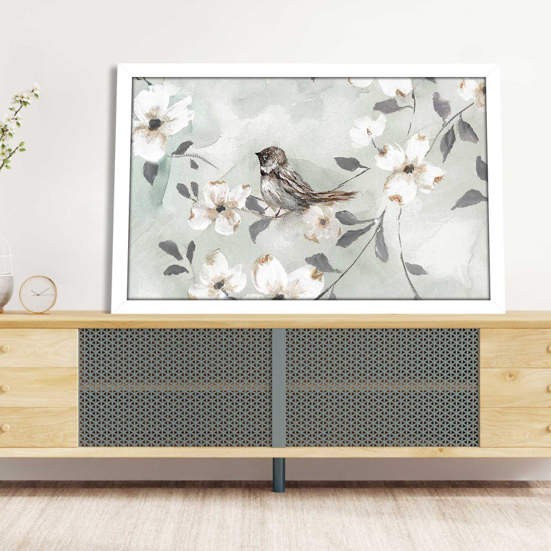 «Spring Solo Serenade III» par Nan - Peinture, L 27,5 po x H 21,5 po, Cadre blanc