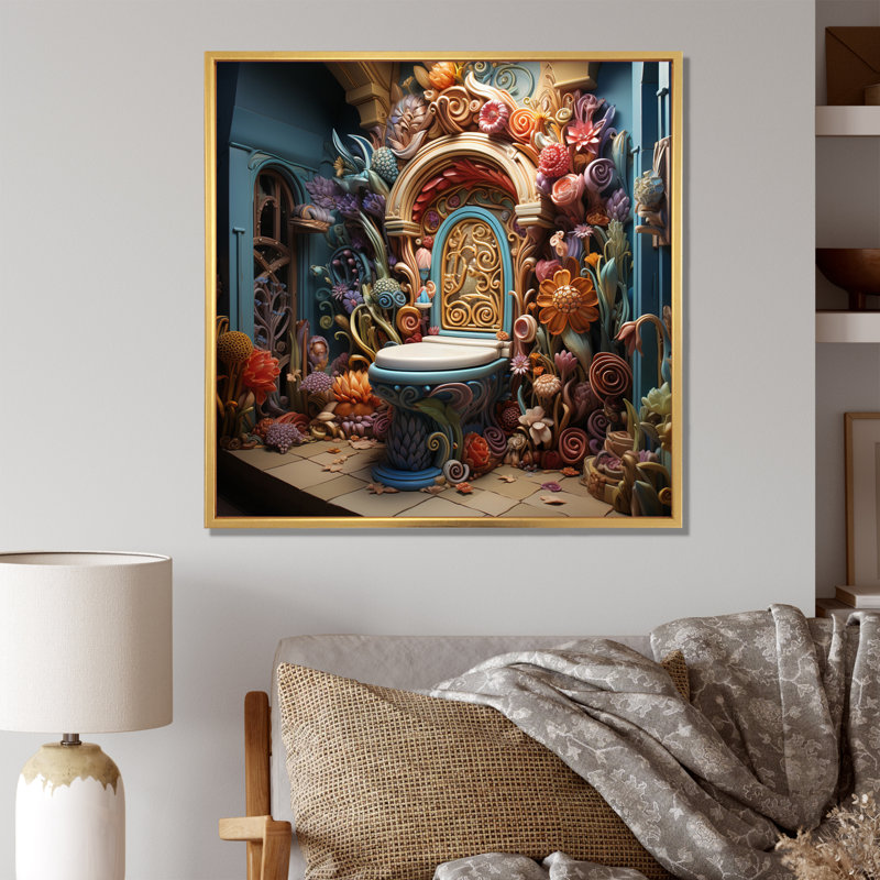 " Toilet Whimsical Wonderland I ", Gold Floater Framed, 24" H x 24" W x 1" D