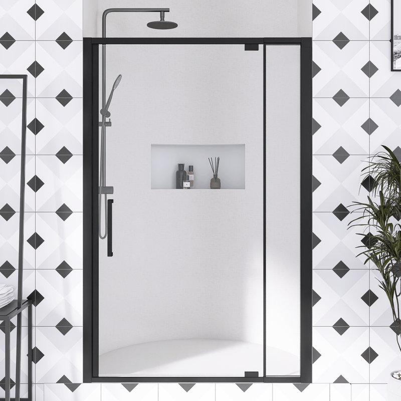 44-48 In. W × 72  In. H Scalable Adjustable Frame Shower Door  With 1/4" Clear SGCC Tempered Glass  | Transparent Safety Film |  Aluminium Alloy Matte Black Finish | Reversible Installation