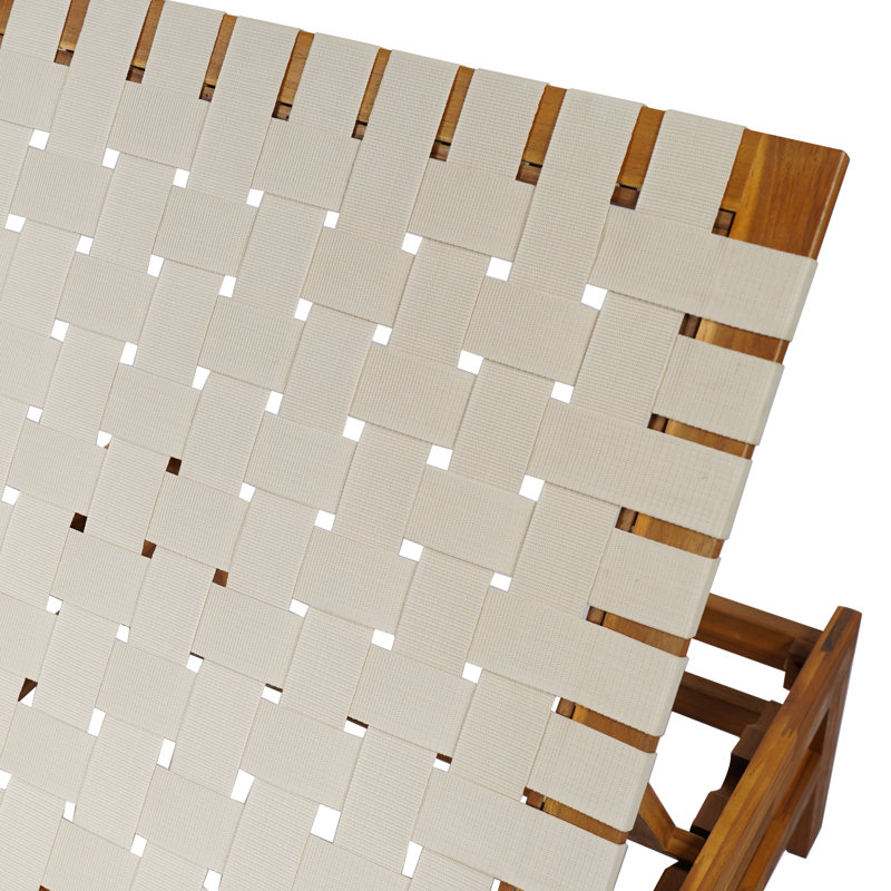 Chaise longue de patio en bois d'acacia avec dossier réglable Quinton, Corde blanche / structure en teck