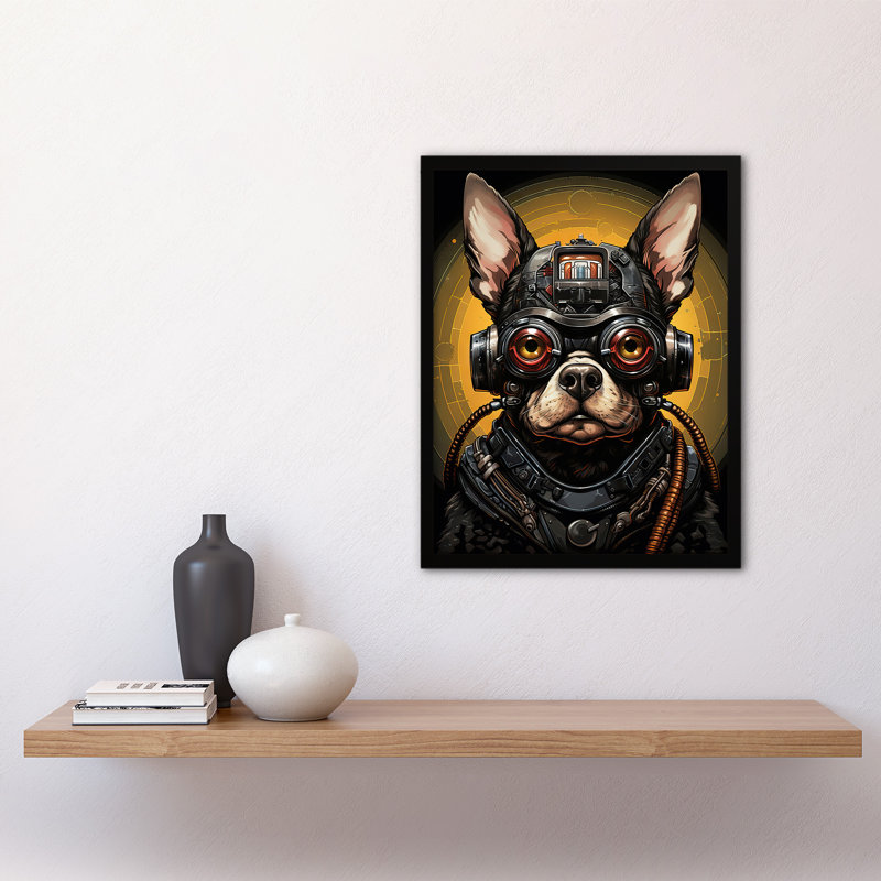 Futuristic Sci Fi Atompunk Matrix Dog Cute Fun Artwork - Single Picture Frame Print