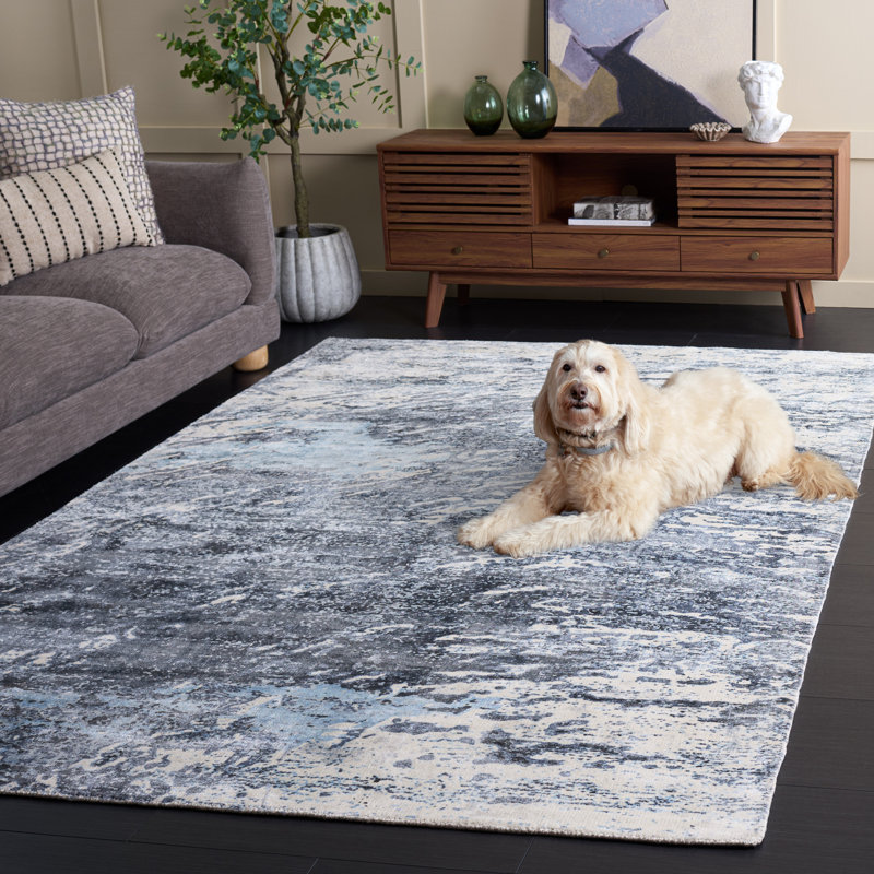 Tapis abstrait en viscose et coton tissé à la main Kenia, Rectangle 6 pi x 9 pi