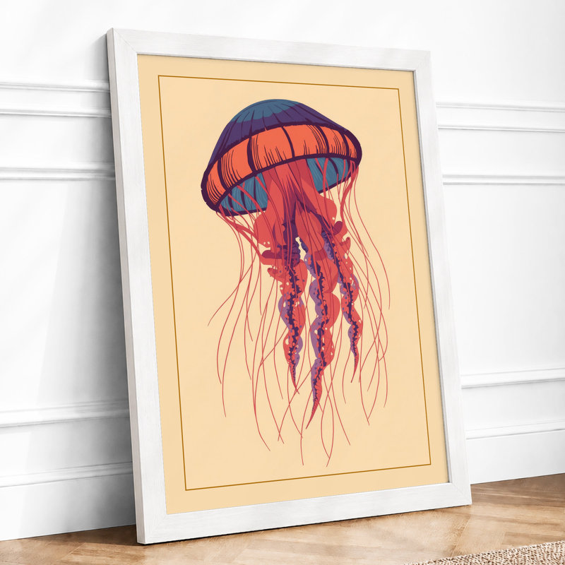 Ethereal Jellyfish Coastal - Framed Print, A2 - 59.4 x 42.0 cm, White