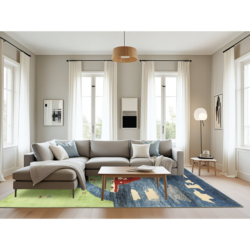 Tapis de zone vert/rouge contemporain Guillotte, Rectangle 8 pi x 10 pi