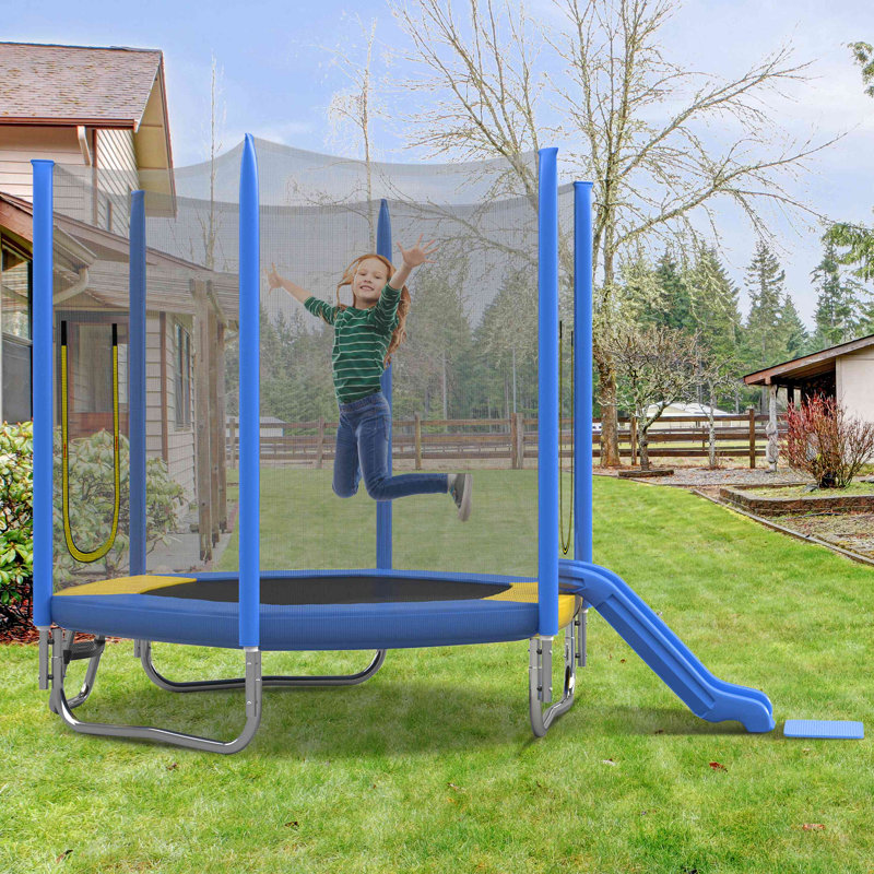 Trampoline pour enfants avec filet d'enclos de sécurité, glissade et échelle, assemblage facile, trampoline récréatif d'extérieur régulier