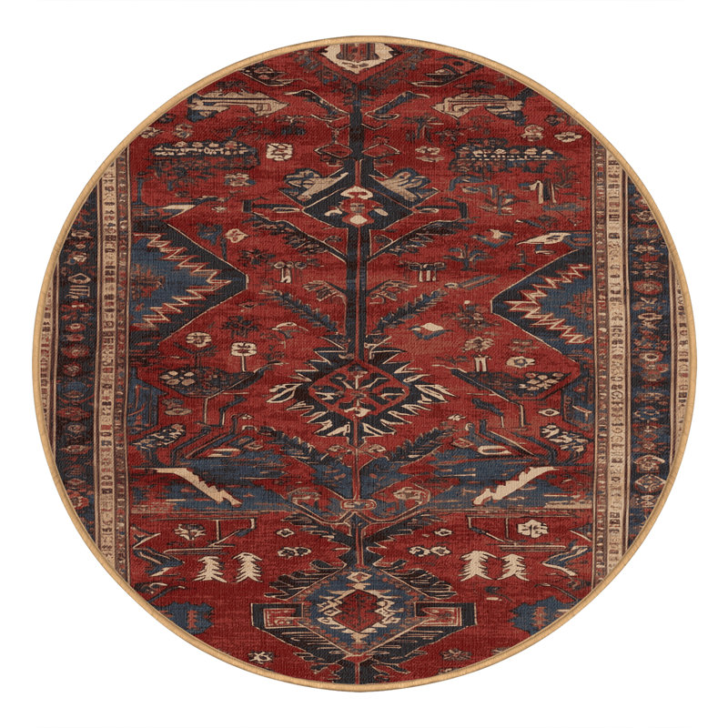 Machine Washable Persian Brown Area Rug, Round 4'