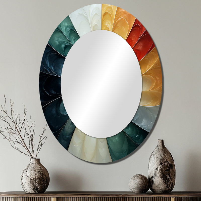 Spiral Miracle Of Cosmic Delight I - Abstract Oval Decorative Mirror On Metal, 40" x 30"