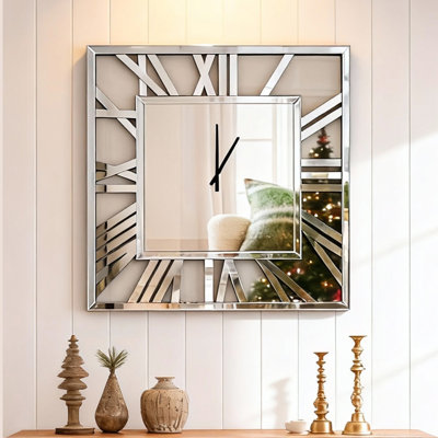 Large Glass Wall Clock Silver Accent Clock