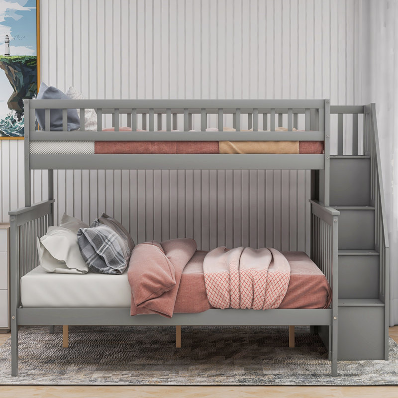 Dossena Standard Bunk Bed with Shelves, Light Gray, Twin over Full