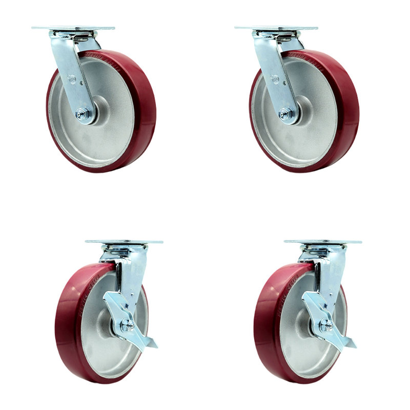 Ensemble de roulettes 4 pièces en polyuréthane sur aluminium