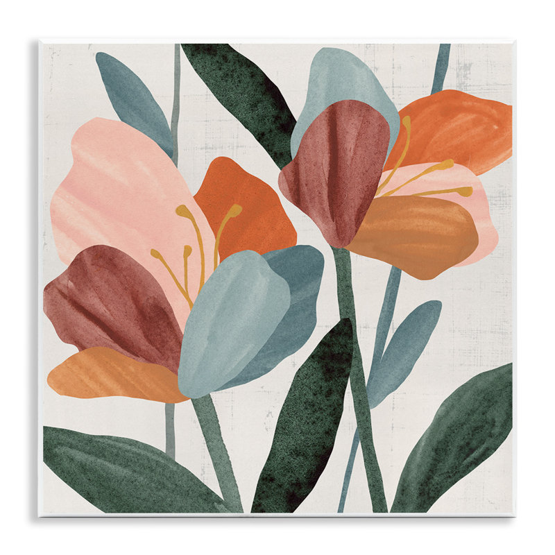 Abstract Azalea Flower Petals Pink Blue Design by Annie Warren - Painting Print