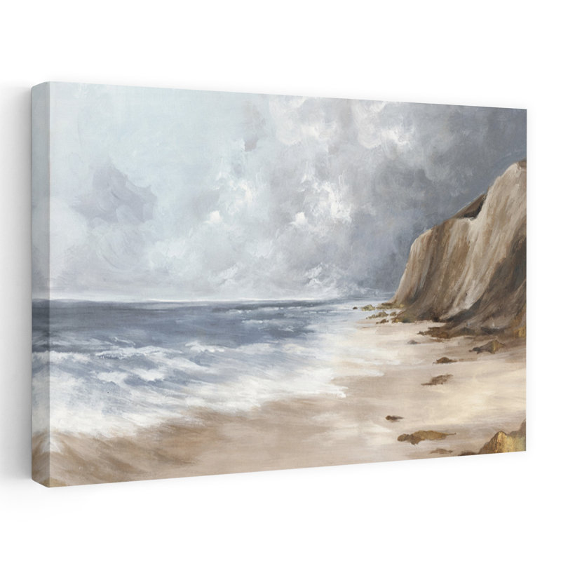 Art contemporain, paysage serein côtier abstrait, H 16 po x l 24 po
