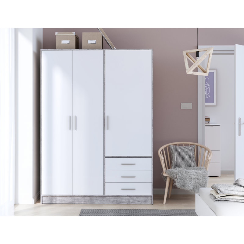 Armoire Shoaf, Gris béton / blanc mat