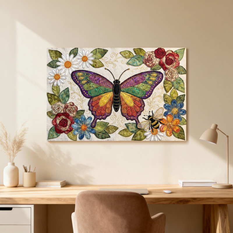 Animaux, motif floral, abeille de jardin, impression, H 16 po x l 24 po, Toile tendue, Ne s’applique pas