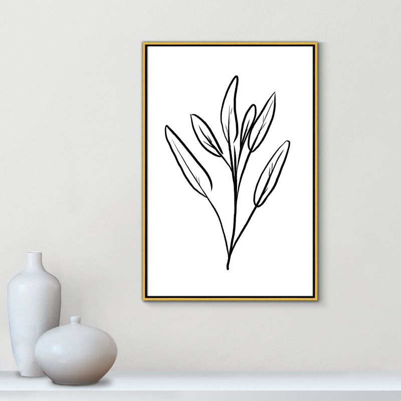 Fleurs simples 2 - reproduction de dessin, H 37,5 po x l 25,5 po x P 2 po, Toile encadrée d'or
