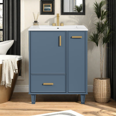24" Bathroom Vanity With Sink, Bathroom Cabinet With Door Shelf, Deep Drawer, 2-Tier Pull-Out Basket, Solid Wood Frame And MDF Board