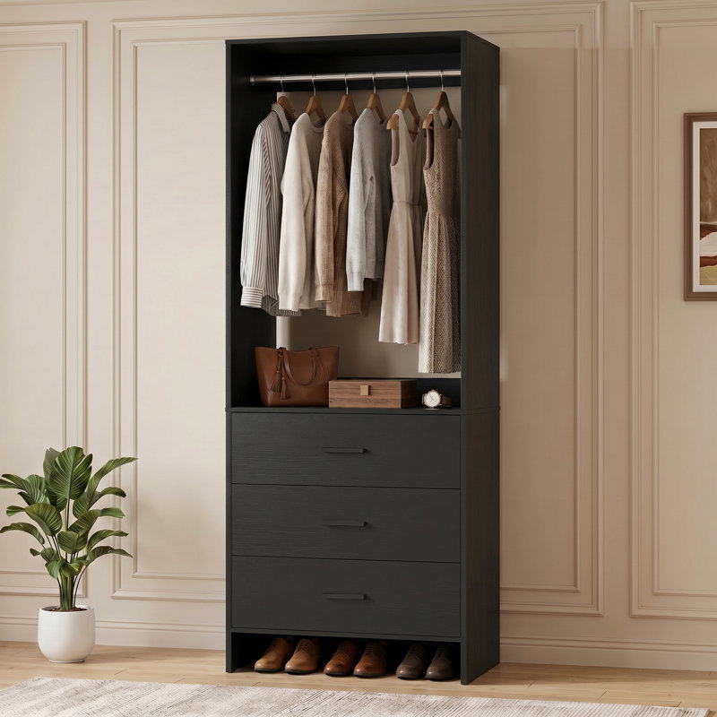 24'' W Closet System with Wooden Drawers, Black