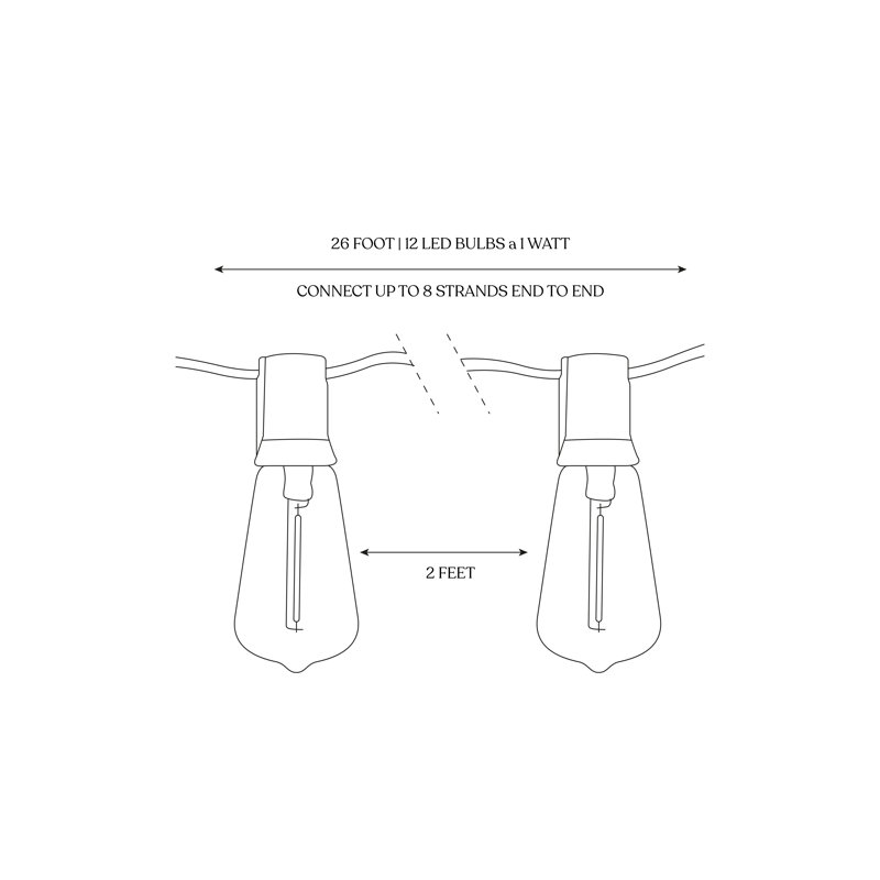 26' Outdoor 12 - Bulb Standard String Light (End to End Connectable)