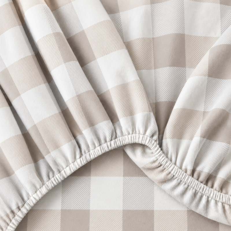 100% Turkish Cotton Flannel Solid & Plaid Sheet Sets, Queen with 2 Pillowcases, Buffalo Check - Soft Taupe / Pale Gray