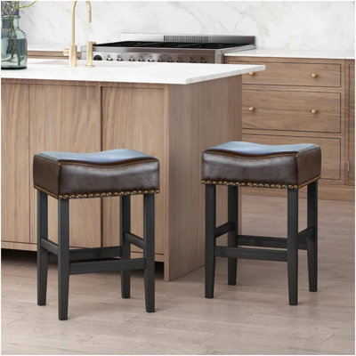 26" Backless Counter Stools, 2-Pcs Set, Brown