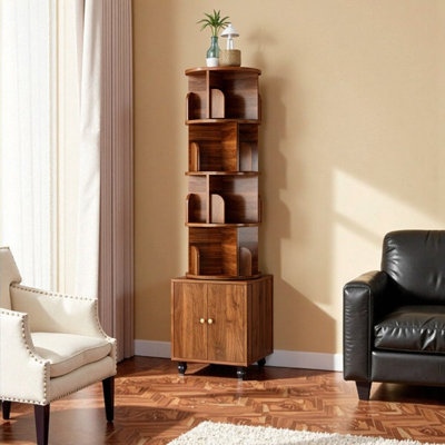 5-Tier Rotating Bookshelf with Storage Drawer
