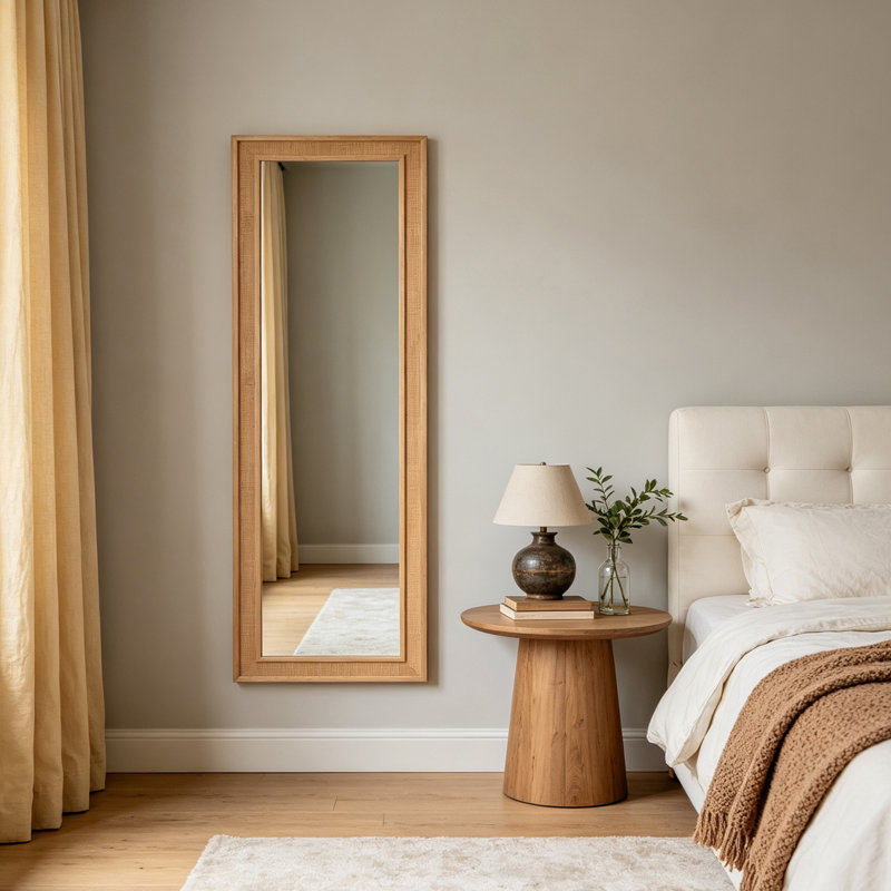 Rectangular Rattan Full‑Length Mirror, 63" H x 20" W