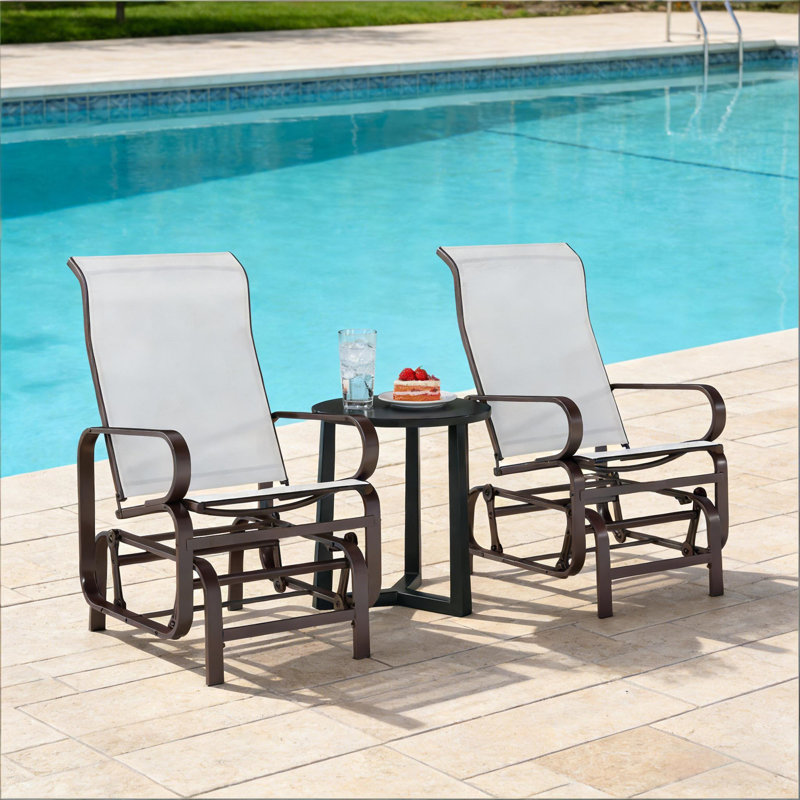 Ensemble de 2 chaises berçantes d'extérieur, Beige, Beige