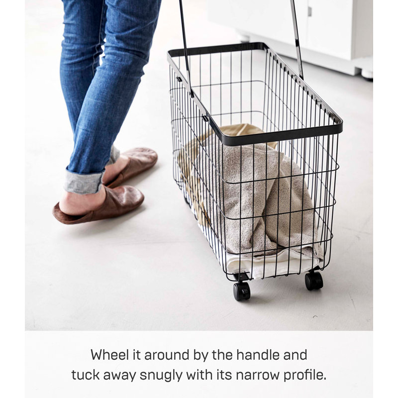 Black Rolling Wire Laundry Basket with Wheels