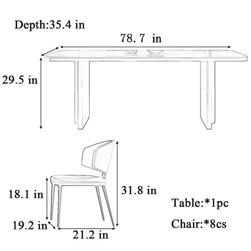 Petit appartement simple, table et chaise modernes, Noir, noir, noir, noir, H 29,5 po x L 78,7 po x l 35,4 po