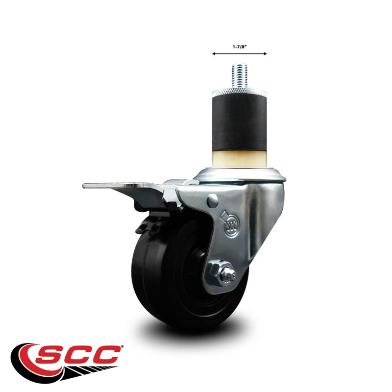 Soft Rubber Swivel 1-7/8 Inch Expanding Stem Caster Total Lock Brake SCC