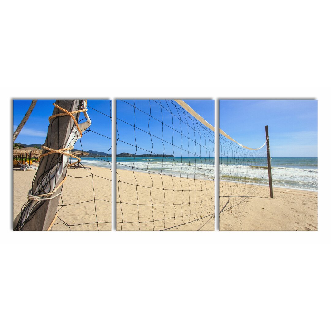 3-tlg. Leinwandbilder-Set Volleyball Net on a Beach