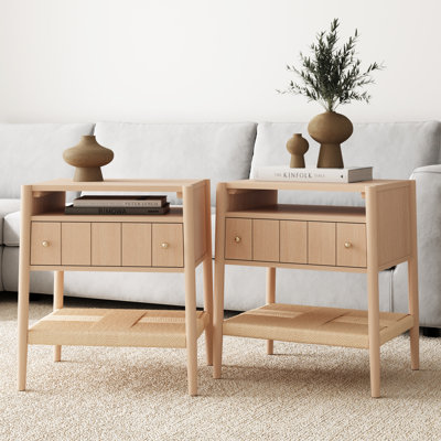 Table de chevet en bois avec tiroir et tablette inférieure en bois de mer Defreitas