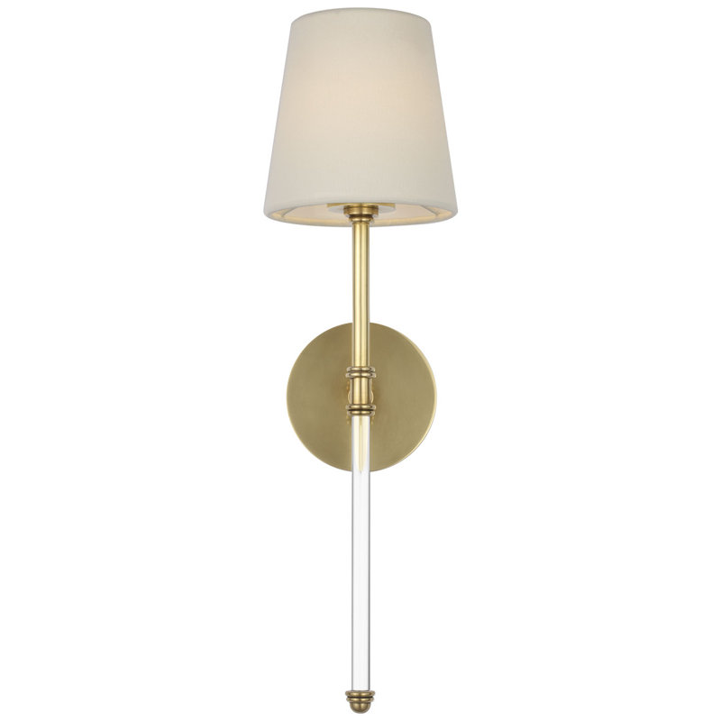 Suzanne Kasler Camille 20" Cordless Sconce with Linen Shade, Hand-Rubbed Antique Brass