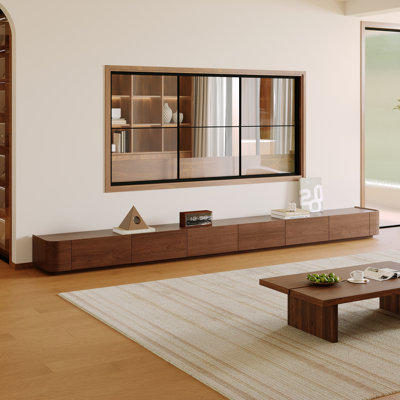 Ayrah Mid Century Modern TV Stands, 6 Drawers, Solid Wood Brown Media Console