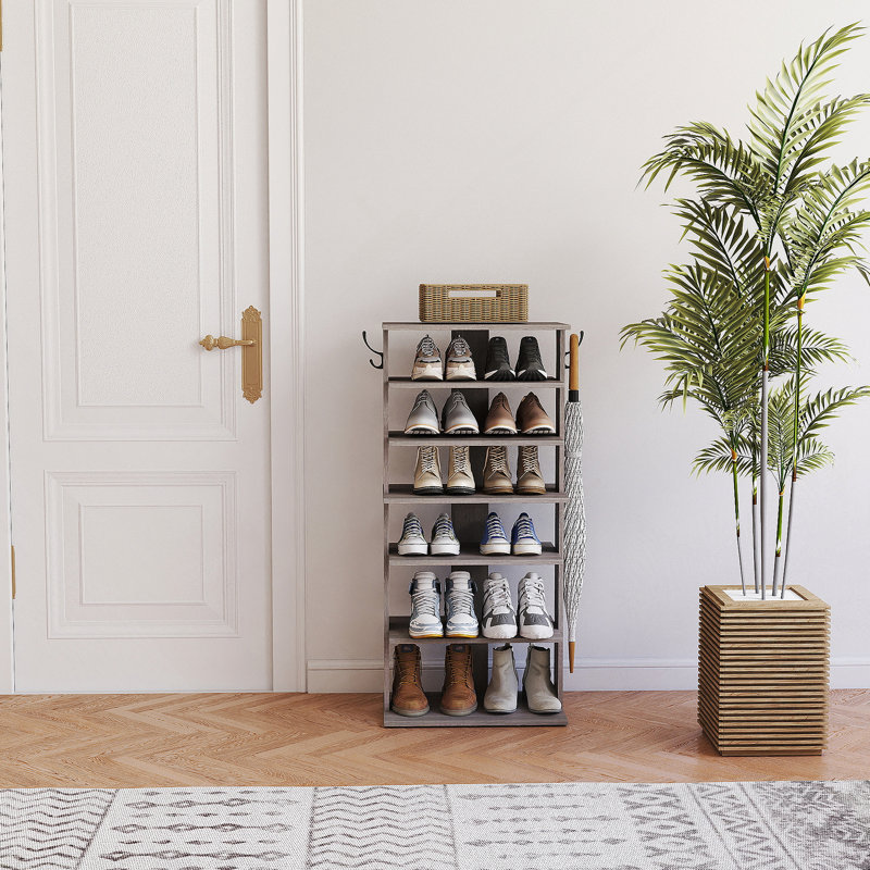 Versatile 7 Tier Shoe Storage Organizer With Hooks, Ideal For Entryway, Closet Or Mudroom, Easy To Assemble And Save Space