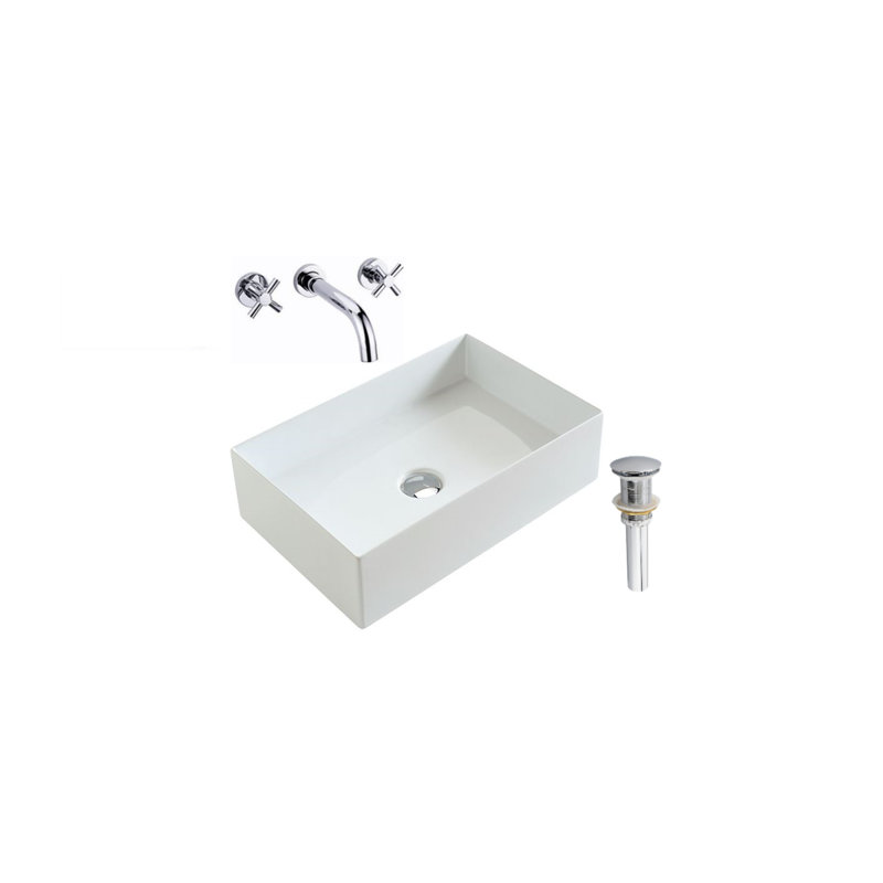 Lavabo de salle de bain vasque rectangulaire en céramique blanche avec robinet
