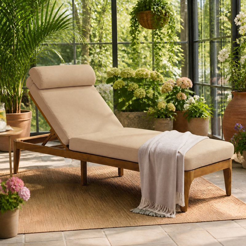 Chaise longue en bois avec dossier réglable et coussin de tête, Brown
