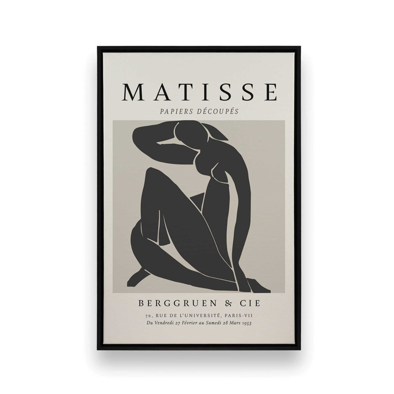 Matisse's Nude II en noir, H 30,75 po x l 20,75 po x P 1,75 po, Cadre flottant noir satiné