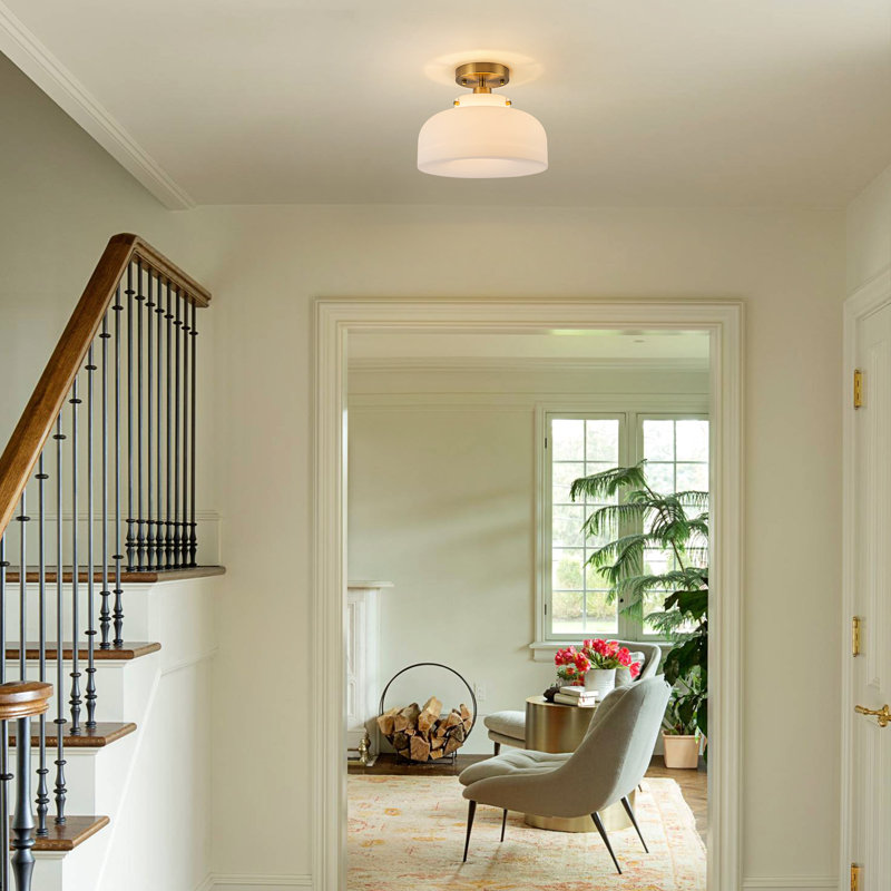 1-Light Gold Glass Semi Flush Mount