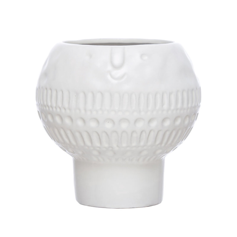 Stoneware Footed Planter with Face, Reactive Glaze