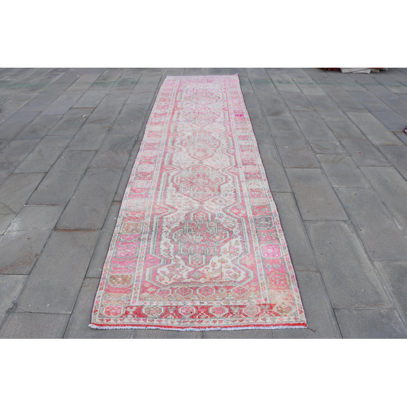 Tapis de couloir turc rétro Anatolian Herki en rose pour les escaliers et les couloirs - Tapis coloré