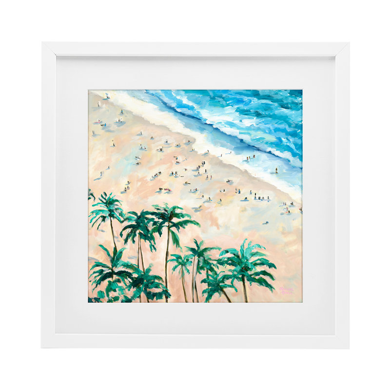 Vue d'ensemble de la plage de Waikiki, reproduction encadrée sous verre, conception de Meredith Howse, H 13 po x l 13 po
