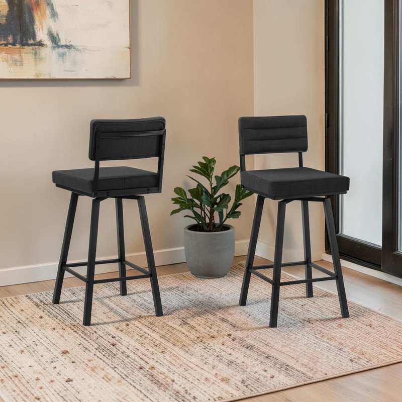 Ensemble de 2 tabourets de bar pivotants revêtus de tissu noir Carter