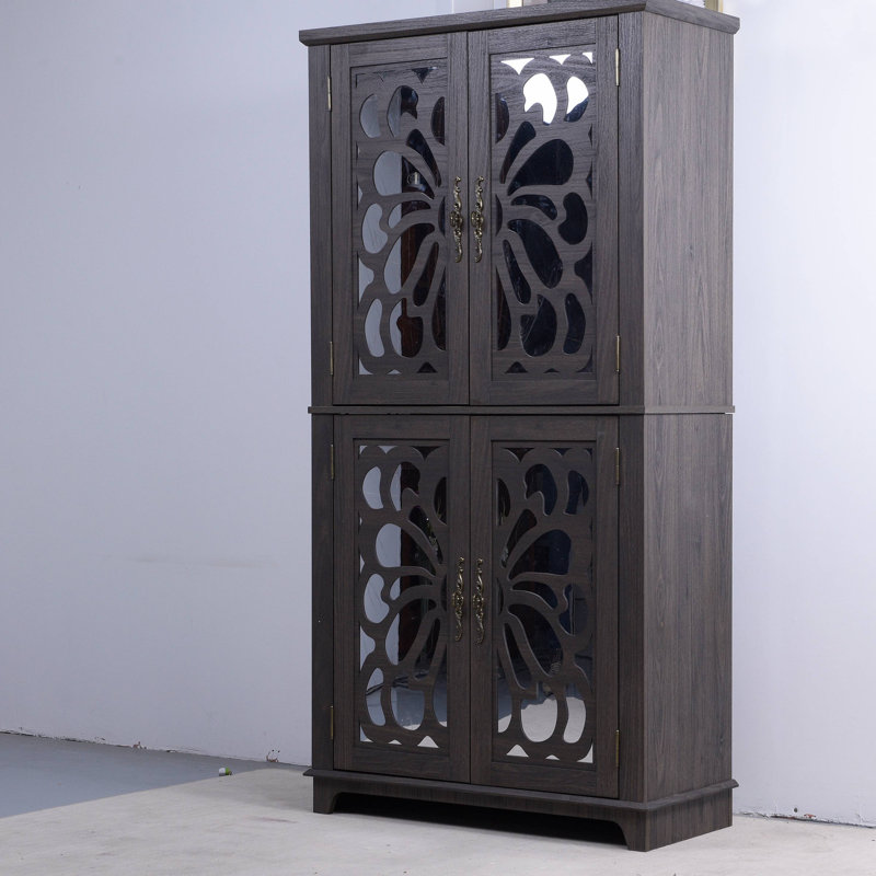 Buffet présentoir avec 4 portes en miroir en acrylique, armoire de rangement à tablettes réglables pour cuisine, salon, armoire de chambre à coucher, panneau de fibres à densité moyenne