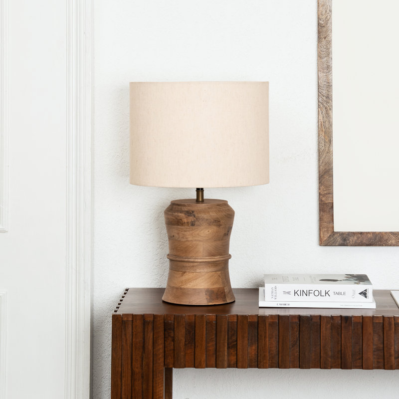 Modern Table Lamp, 21x14 in, Accent Lighting for Living Room or Bedside, Textured Base with Neutral Beige Fabric Shade