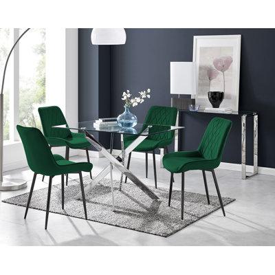 5-Piece Rectangular Glass Top Dining Set with Velvet Chairs