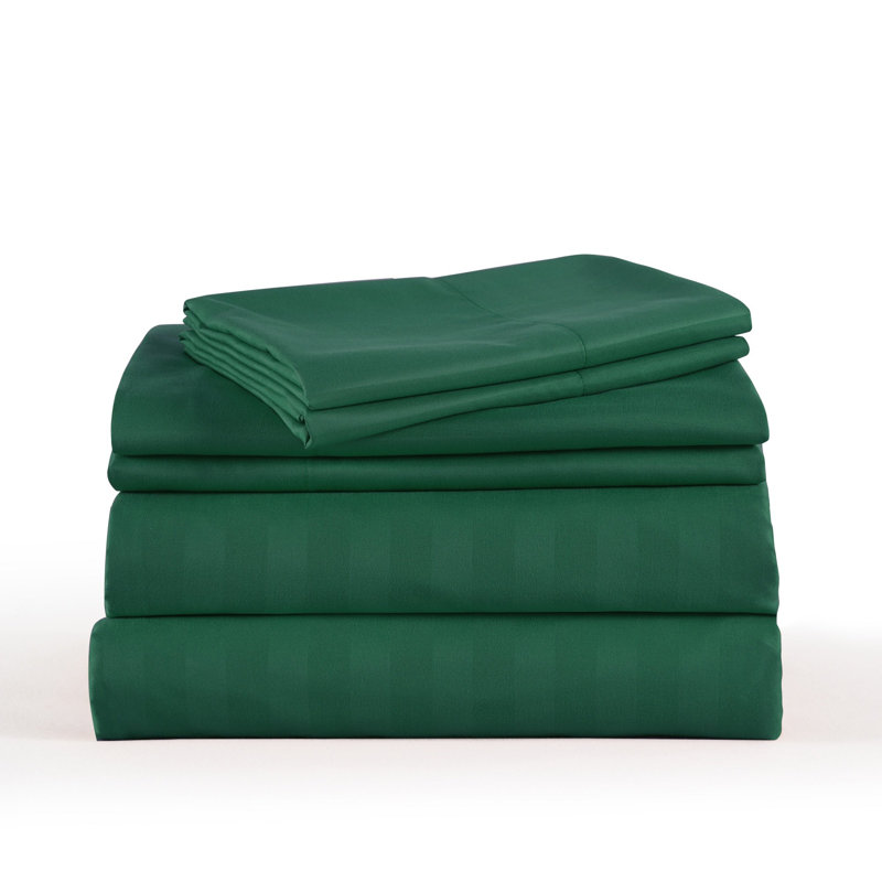 3/4 Pcs Luxury Striped Bed Sheets Set, Green, Twin Sheet Set with 1 Pillowcase