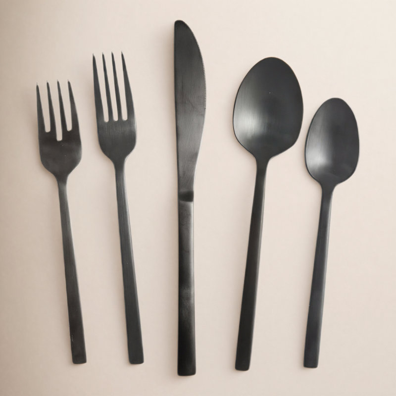 Fortessa Arezzo 18/10 Stainless Steel 20 Piece Flatware Set (Service for 4), Brushed Black