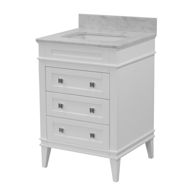 Ensemble de meuble-lavabo simple 24 po avec armoire blanche et comptoir en marbre de Carrare Francfort, Blanc
