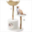 Modern Natural Wood Cat Tree for Cats Aesthetic Cat Tower with Large Basket, Scratching Posts and Real Branch Design, White Luxury Cats Tree One Perch